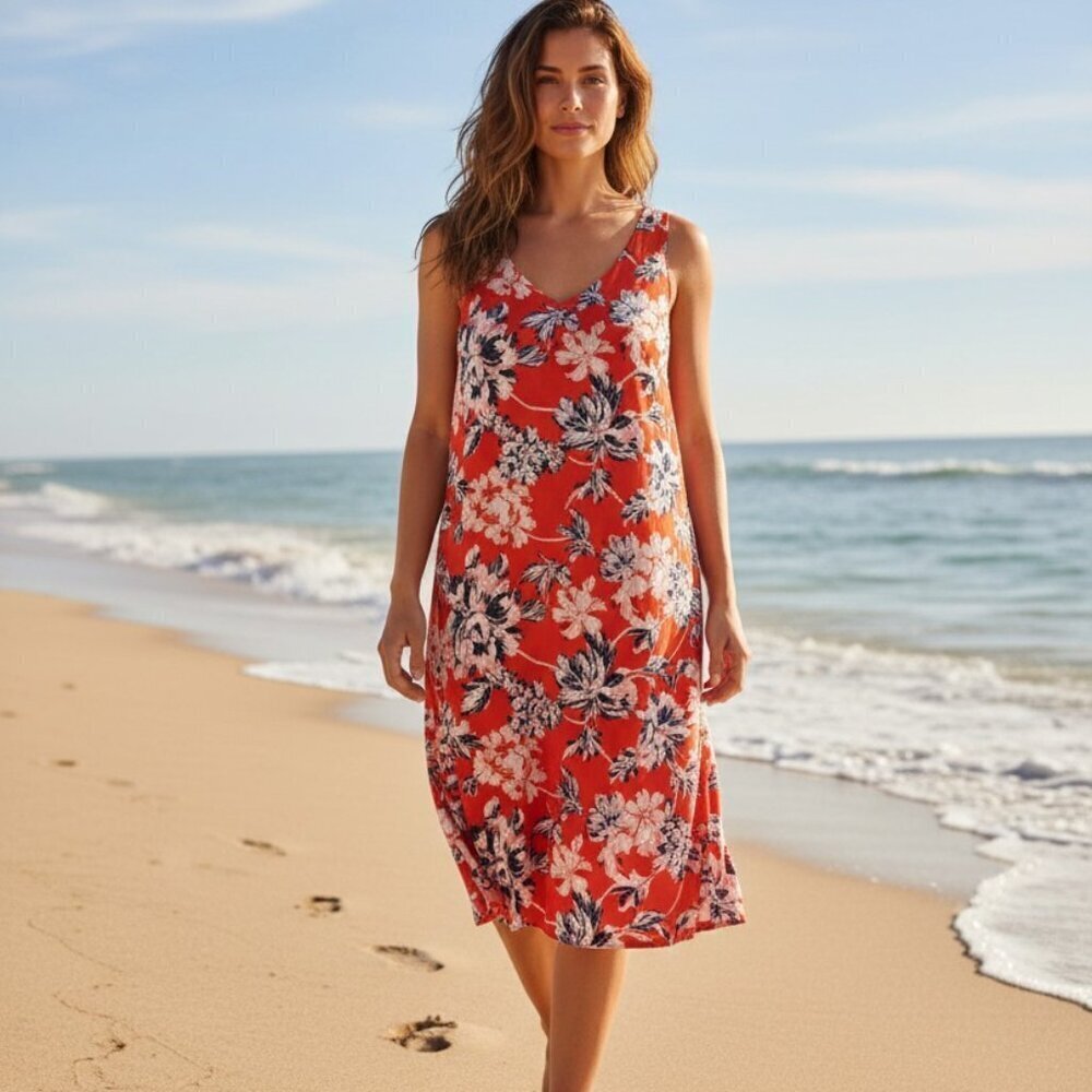 Madison Womens Sleeveless Dress Red White And Blue Floral Size Small (New)